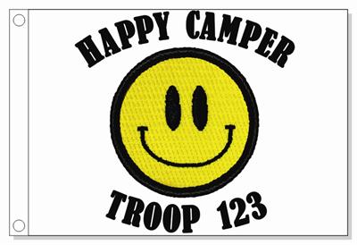 Happy Camper Smiley Patrol Flag Black Border