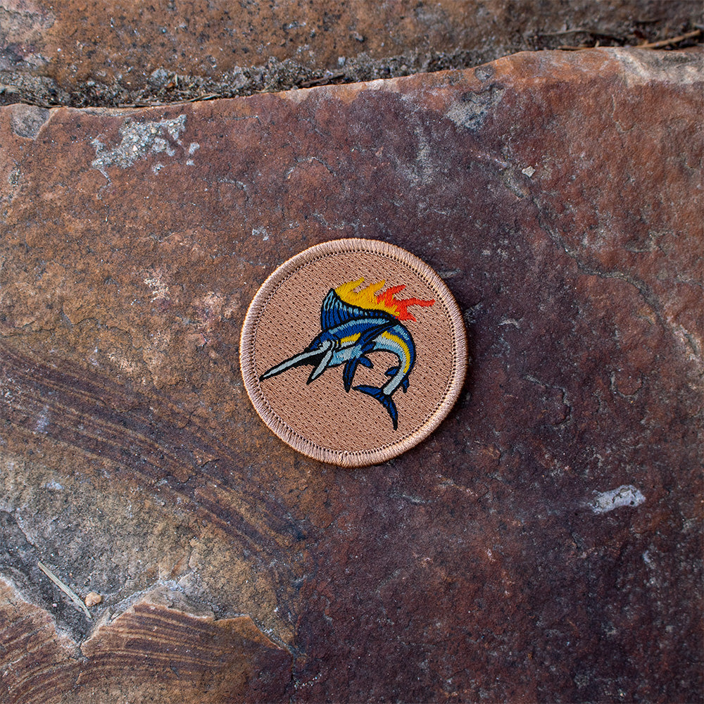 Flaming Sword Fish iron-on scout patch