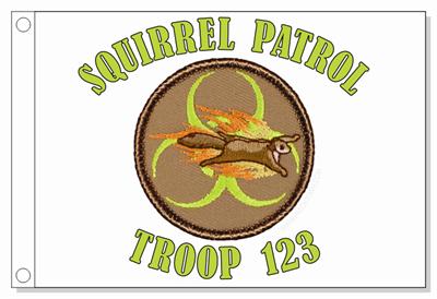 Flaming Biohazard Flying Squirrel Patrol Flag