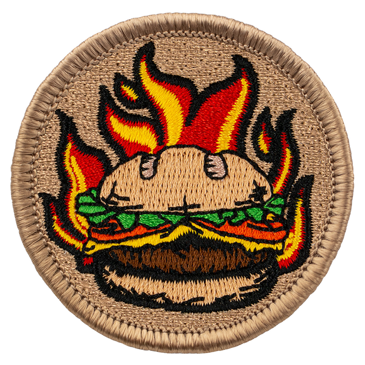 Flaming cheeseburger Scout Patrol Patches