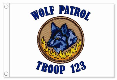Blue Flaming Wolf Patrol Flag