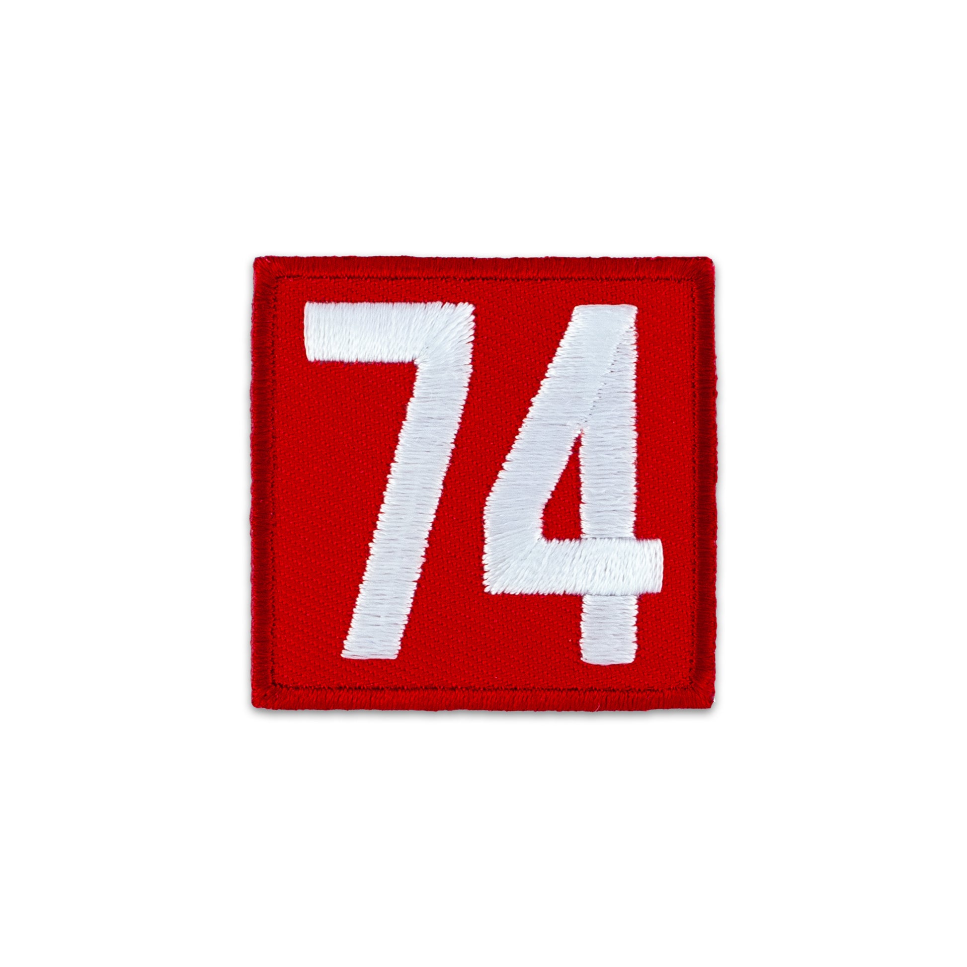 Red and white scout crew number patches