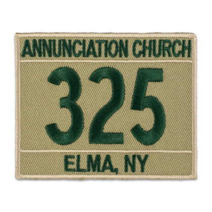 Tan scout numeral patch for uniform with city, state and year